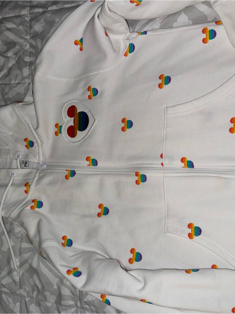 Disney PRIDE White Zip Hoodie with Rainbow Mickey Icons